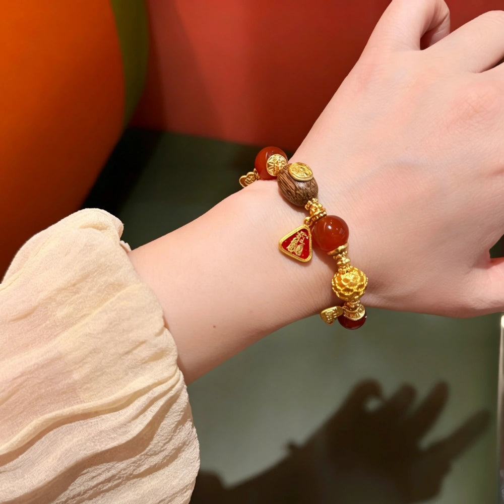 Mulstio Red Agate Sandalwood Empowerment Bracelet Palden Lhamo Protection Jewelry for Women
