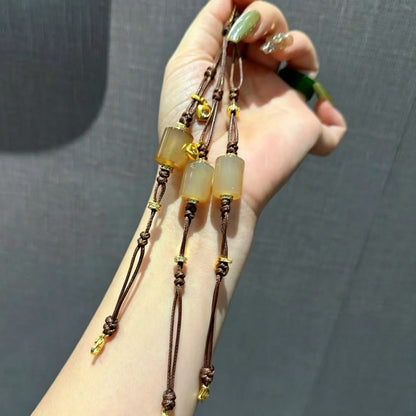Mulstio Empowerment Agate Barrel Bead Brown Cord Bracelet for Inner Strength