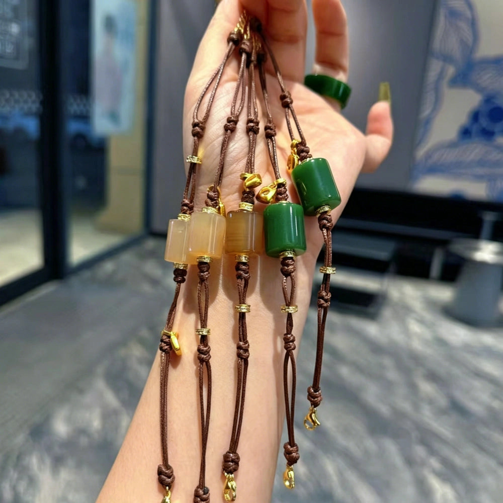 Mulstio Empowerment Agate Barrel Bead Brown Cord Bracelet for Inner Strength