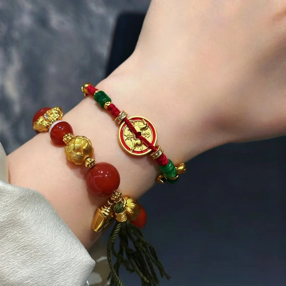 Ancient Coin Red String Bracelet Handmade Wealth Empowerment Talisman Mulstio