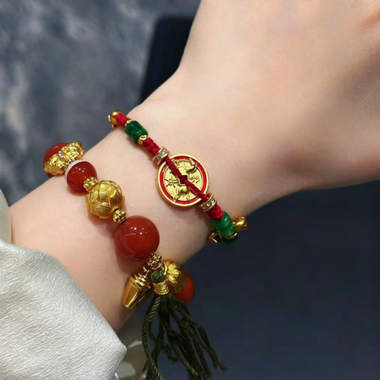 Ancient Coin Red String Bracelet Handmade Wealth Empowerment Talisman Mulstio