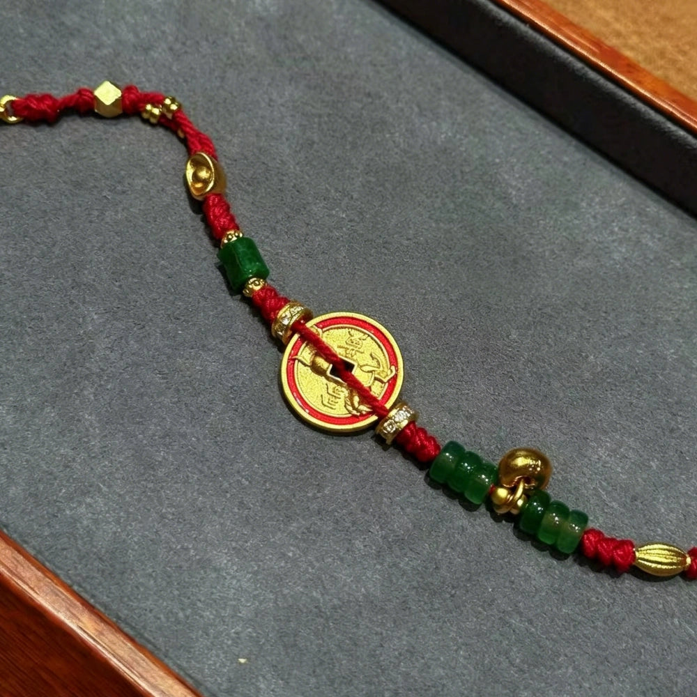 Ancient Coin Red String Bracelet Handmade Wealth Empowerment Talisman Mulstio