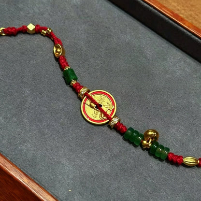 Ancient Coin Red String Bracelet Handmade Wealth Empowerment Talisman Mulstio