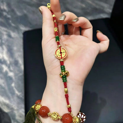 Ancient Coin Red String Bracelet Handmade Wealth Empowerment Talisman Mulstio