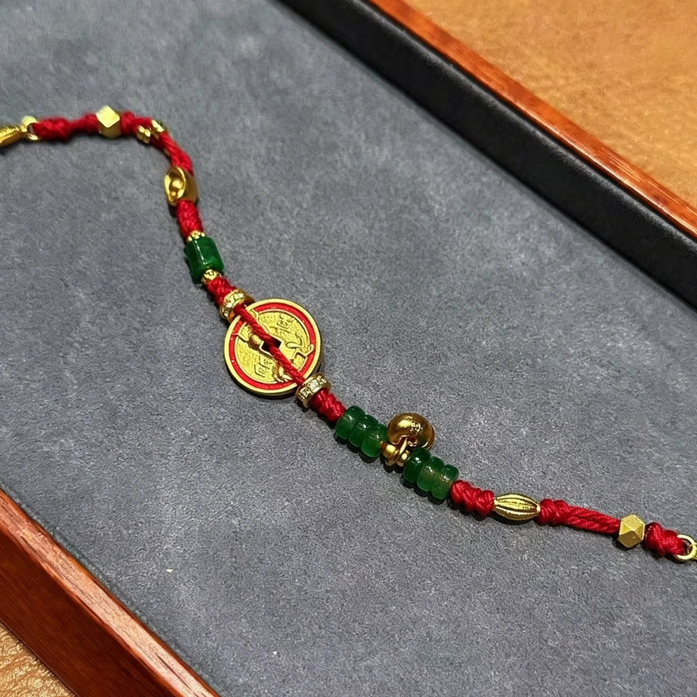 Ancient Coin Red String Bracelet Handmade Wealth Empowerment Talisman Mulstio