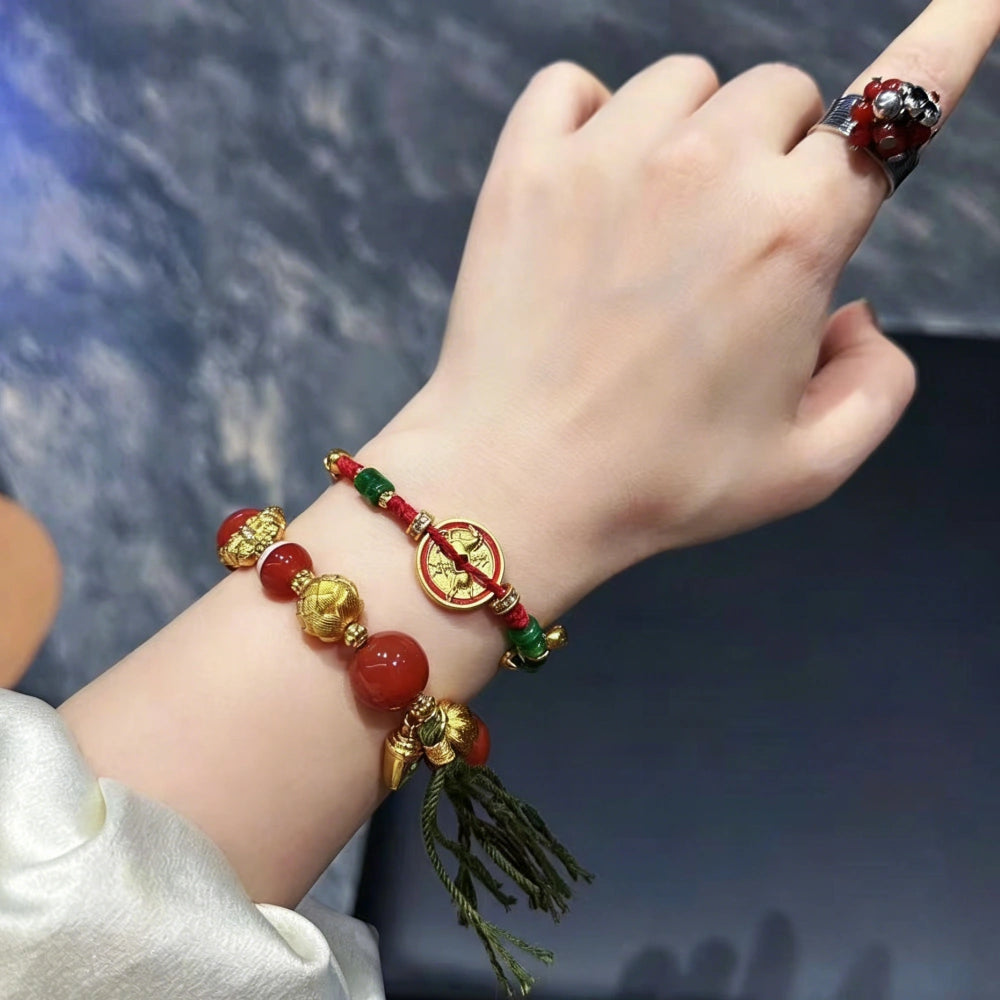 Ancient Coin Red String Bracelet Handmade Wealth Empowerment Talisman Mulstio