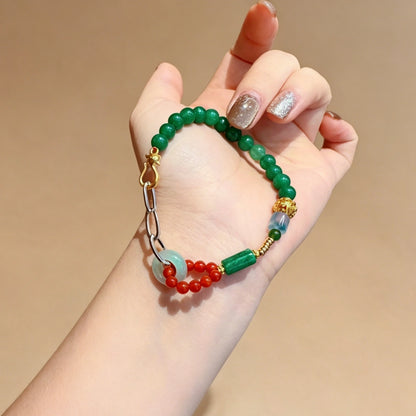 Mulstio Vintage Green Jade and Red Agate Bracelet for Inner Peace and Success Empowerment