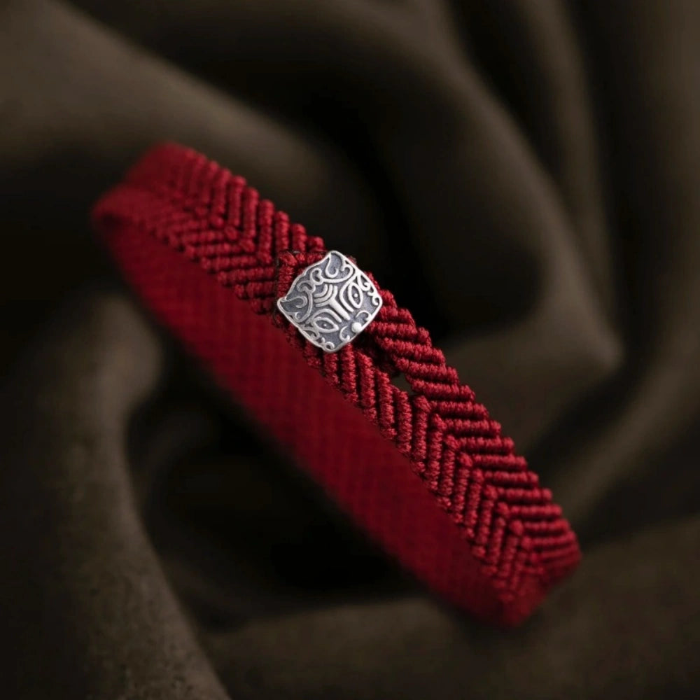 Handmade Red Braided Bracelet Silver Talisman Suisui Plaque Protection Jewelry for Women