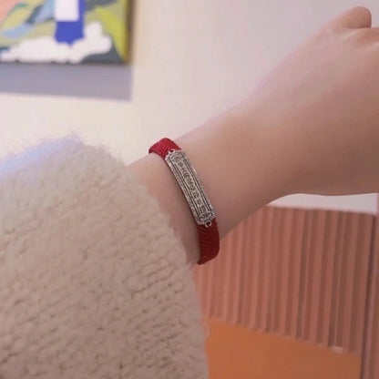 Handmade Red Braided Bracelet Silver Talisman Suisui Plaque Protection Jewelry for Women