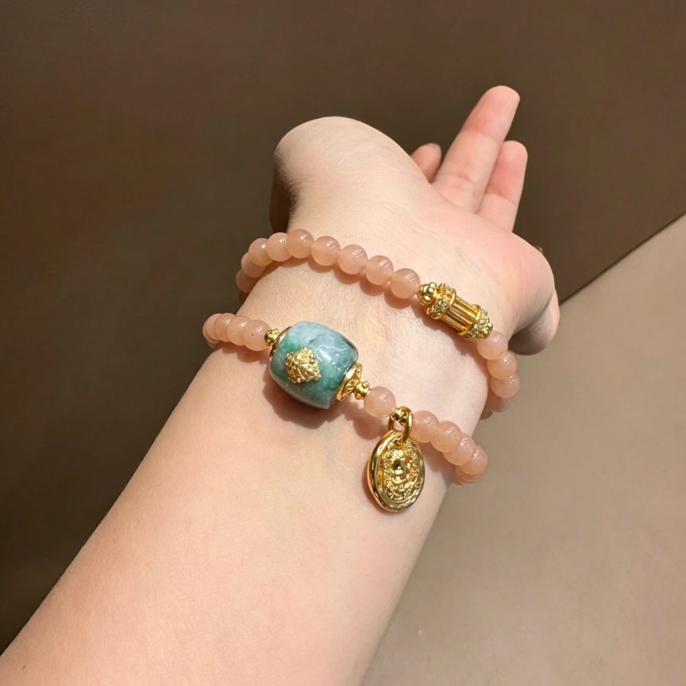 Mulstio Empowerment Series Neo-Chinese Lotus Pink Double Wrap Bracelet Healing Energy Mixed Stone Wristwear