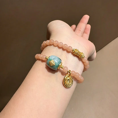 Mulstio Empowerment Series Neo-Chinese Lotus Pink Double Wrap Bracelet Healing Energy Mixed Stone Wristwear