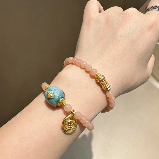 Mulstio Empowerment Series Neo-Chinese Lotus Pink Double Wrap Bracelet Healing Energy Mixed Stone Wristwear