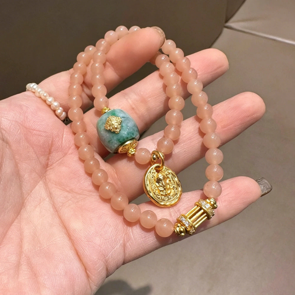 Mulstio Empowerment Series Neo-Chinese Lotus Pink Double Wrap Bracelet Healing Energy Mixed Stone Wristwear