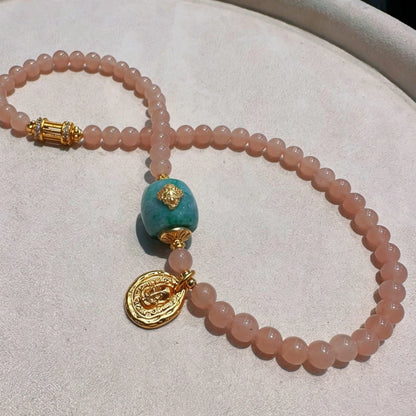 Mulstio Empowerment Series Neo-Chinese Lotus Pink Double Wrap Bracelet Healing Energy Mixed Stone Wristwear