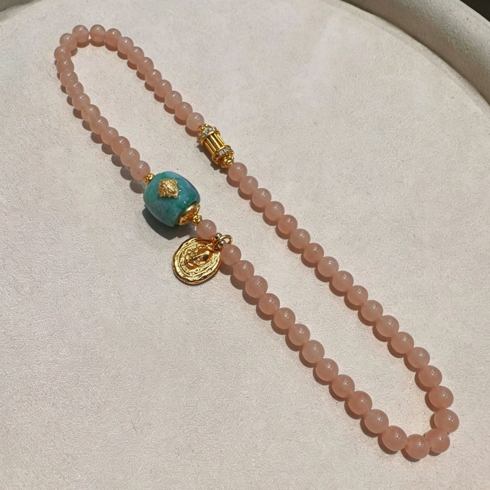Mulstio Empowerment Series Neo-Chinese Lotus Pink Double Wrap Bracelet Healing Energy Mixed Stone Wristwear