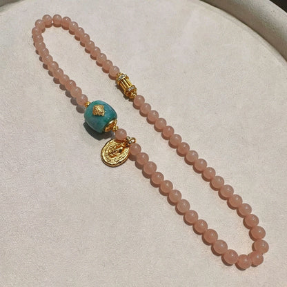 Mulstio Empowerment Series Neo-Chinese Lotus Pink Double Wrap Bracelet Healing Energy Mixed Stone Wristwear