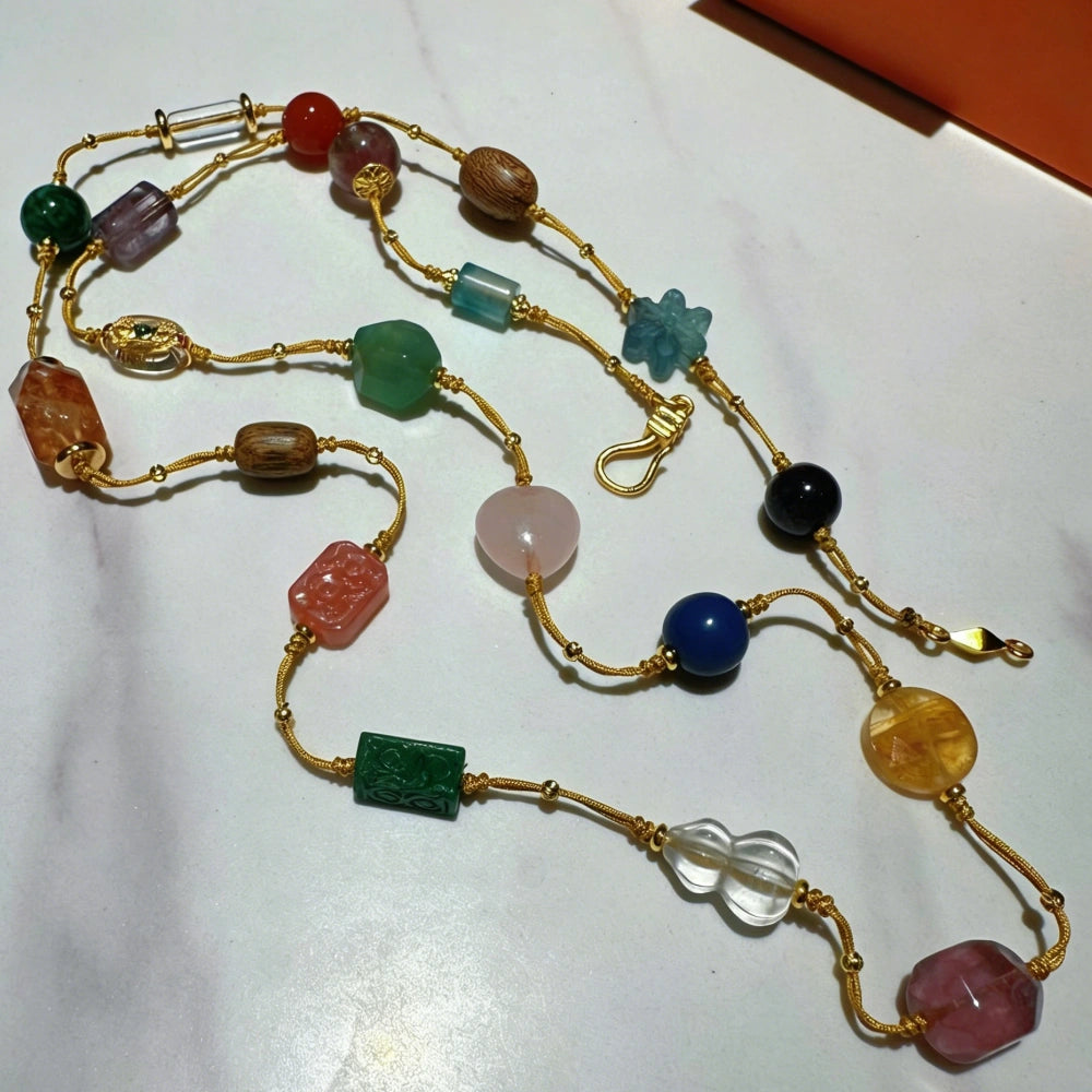 Mulstio Harmony Multi Gemstone Necklace Handcrafted Weaved Healing Crystal Necklace for Spiritual Empowerment