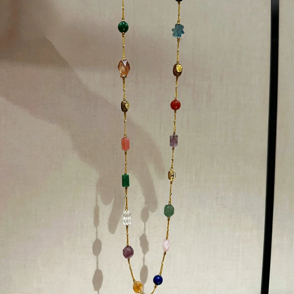 Mulstio Harmony Multi Gemstone Necklace Handcrafted Weaved Healing Crystal Necklace for Spiritual Empowerment