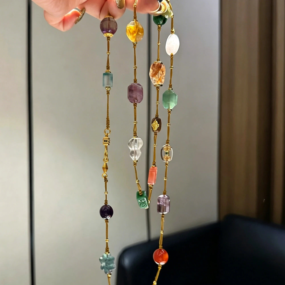 Mulstio Harmony Multi Gemstone Necklace Handcrafted Weaved Healing Crystal Necklace for Spiritual Empowerment