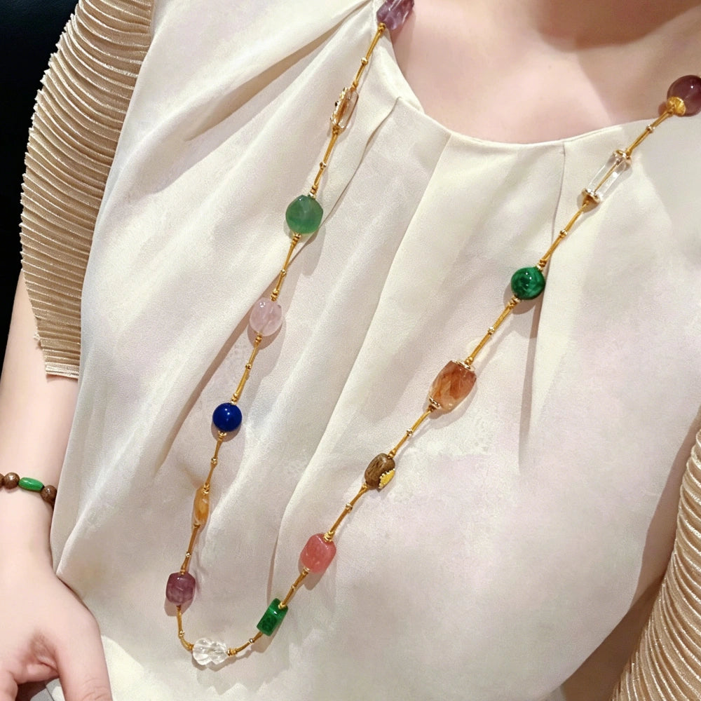 Mulstio Harmony Multi Gemstone Necklace Handcrafted Weaved Healing Crystal Necklace for Spiritual Empowerment