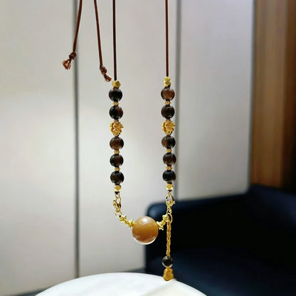 Modern Empowerment Caramel Quartzite and Sandalwood Beaded Necklace for Inner Peace