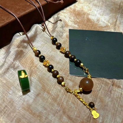 Modern Empowerment Caramel Quartzite and Sandalwood Beaded Necklace for Inner Peace
