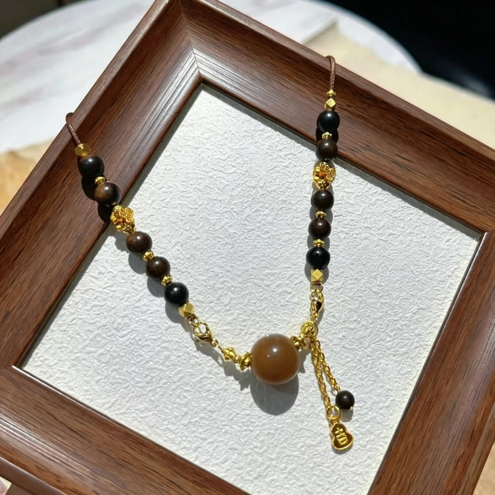 Modern Empowerment Caramel Quartzite and Sandalwood Beaded Necklace for Inner Peace