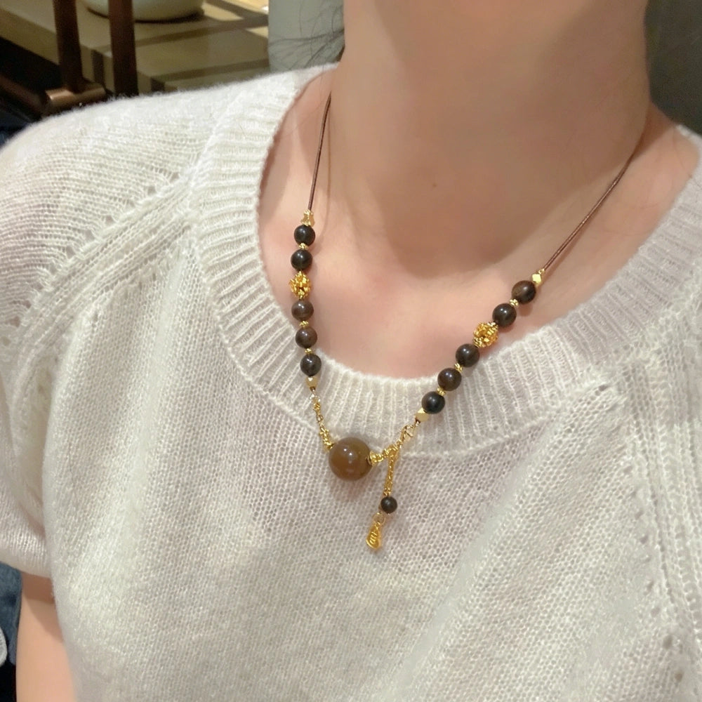 Modern Empowerment Caramel Quartzite and Sandalwood Beaded Necklace for Inner Peace