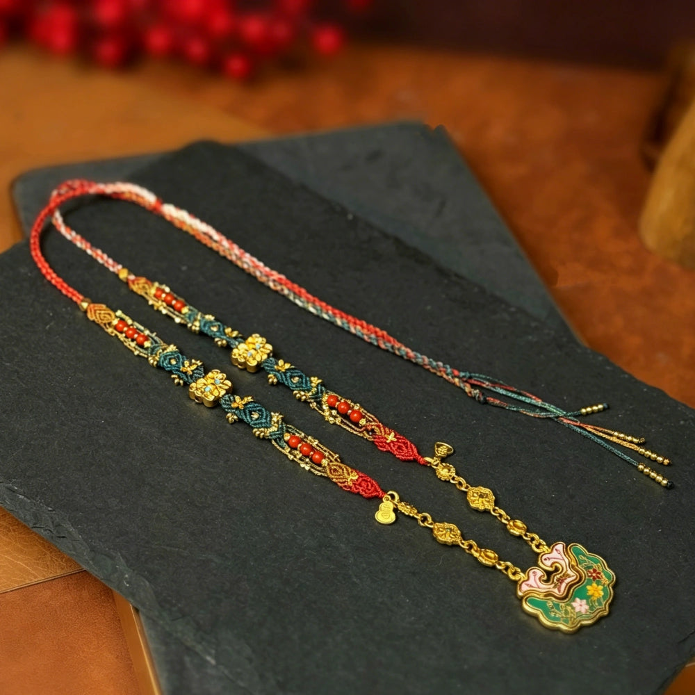 Handmade Gradient Braided Necklace Cloisonne Enamel Pendant Spiritual Protection Jewelry for Women