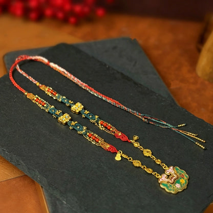 Handmade Gradient Braided Necklace Cloisonne Enamel Pendant Spiritual Protection Jewelry for Women