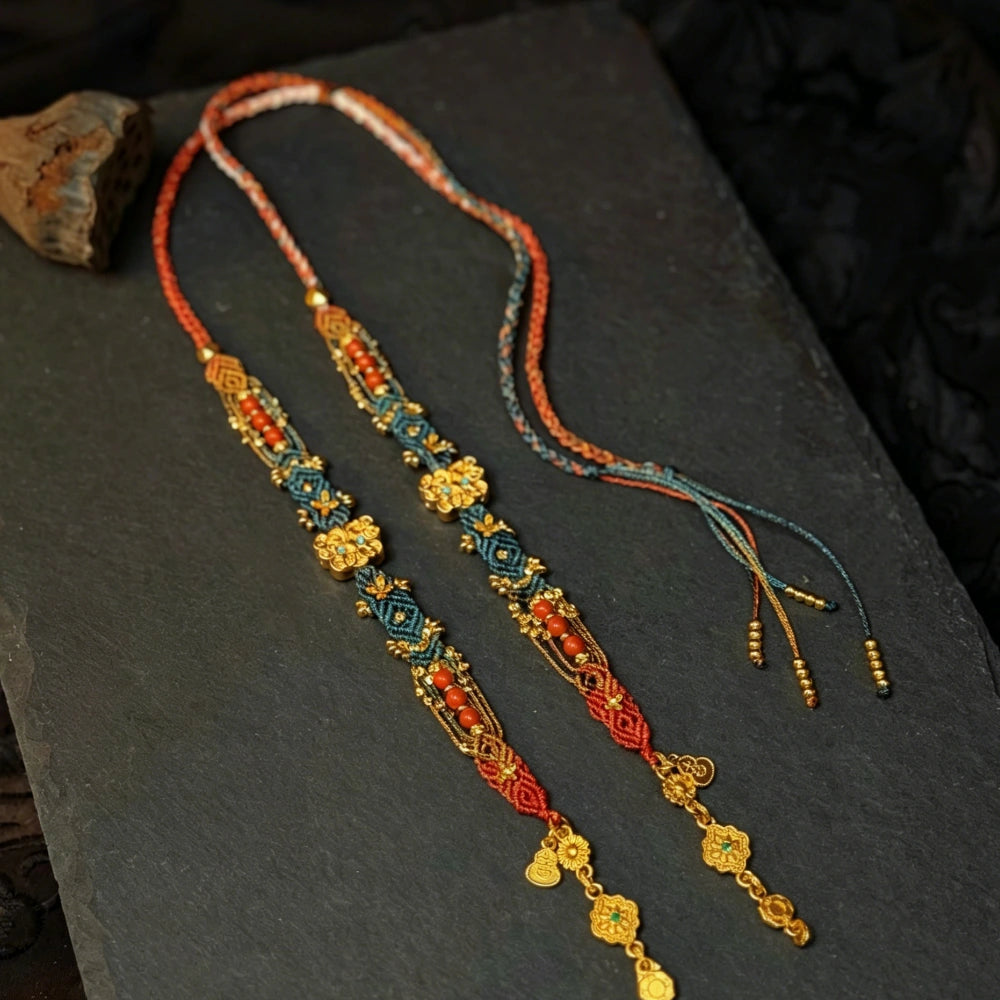 Handmade Gradient Braided Necklace Cloisonne Enamel Pendant Spiritual Protection Jewelry for Women