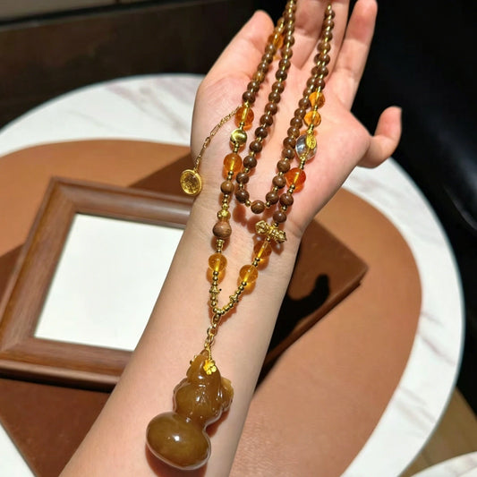 Mulstio Caramel Gourd Sandalwood Necklace Empowering Vintage Talisman for Modern Women