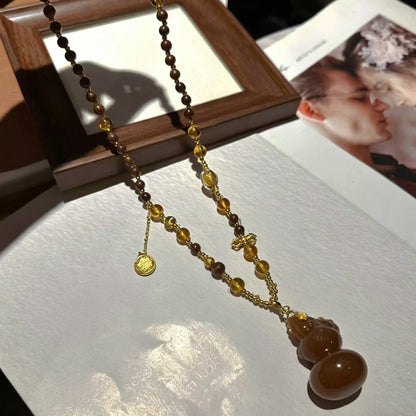 Mulstio Caramel Gourd Sandalwood Necklace Empowering Vintage Talisman for Modern Women