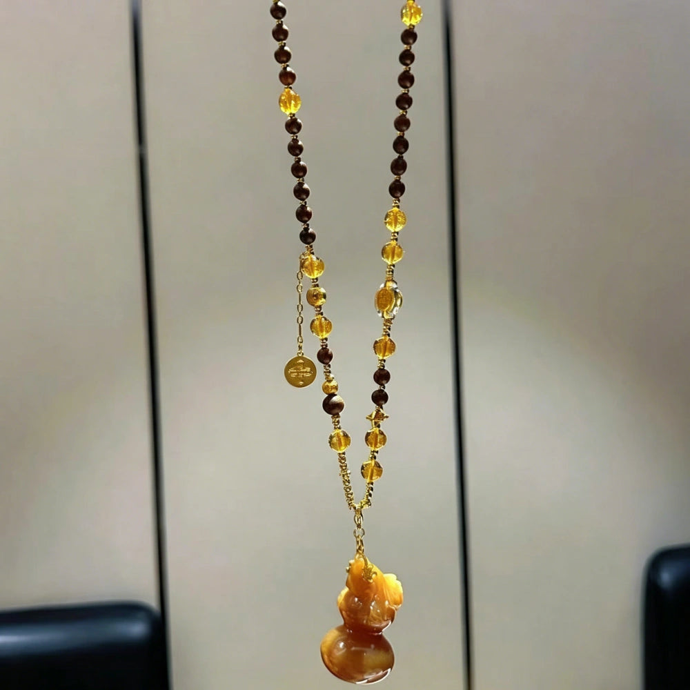 Mulstio Caramel Gourd Sandalwood Necklace Empowering Vintage Talisman for Modern Women