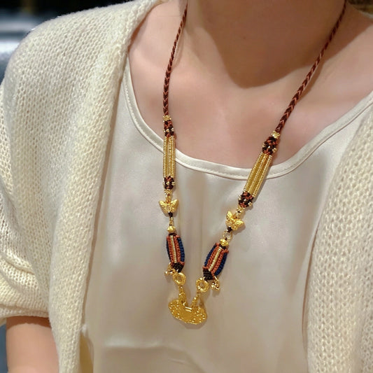 Mulstio Auspicious Cloud Lock Necklace Hand-Woven Copper Alloy Empowering Retro Jewelry