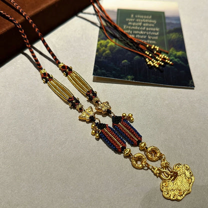 Mulstio Auspicious Cloud Lock Necklace Hand-Woven Copper Alloy Empowering Retro Jewelry