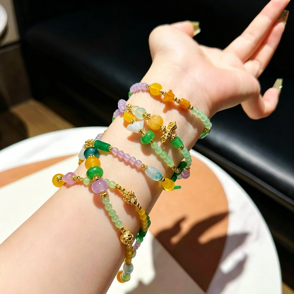 Mulstio Neo-Chinese Multi-Gemstone Crystal Energy Long Necklace Vintage Multi-Way Body Chain for Women
