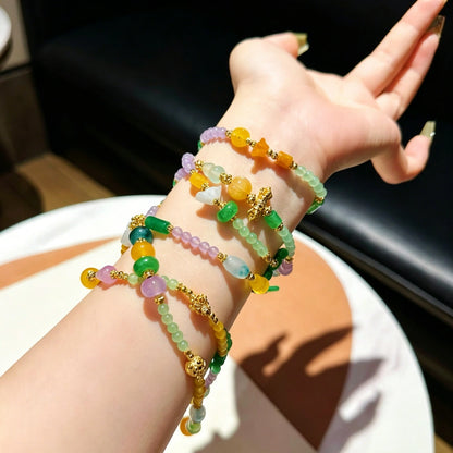 Mulstio Neo-Chinese Multi-Gemstone Crystal Energy Long Necklace Vintage Multi-Way Body Chain for Women