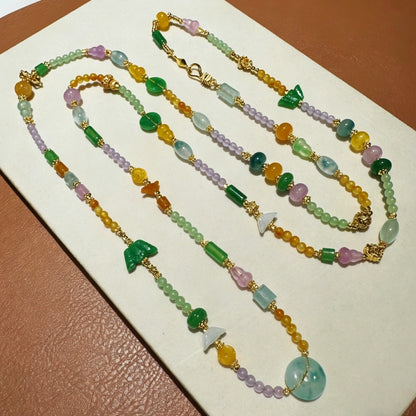 Mulstio Neo-Chinese Multi-Gemstone Crystal Energy Long Necklace Vintage Multi-Way Body Chain for Women
