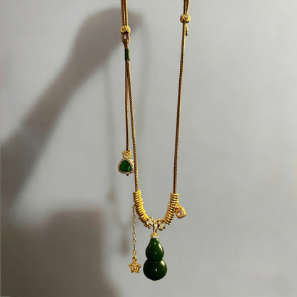 Vintage Green Jade Wu Lou and Buddha Pendant Necklace Healing Energy Empowerment Jewelry for Women