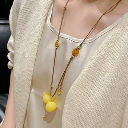 Mulstio Wu Lou Gourd Energy Necklace Honey Amber Tone Empowerment Jewelry