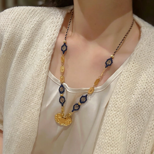 Mulstio Vintage Auspicious Cloud Necklace Copper Alloy Handwoven Empowering Talisman for Women