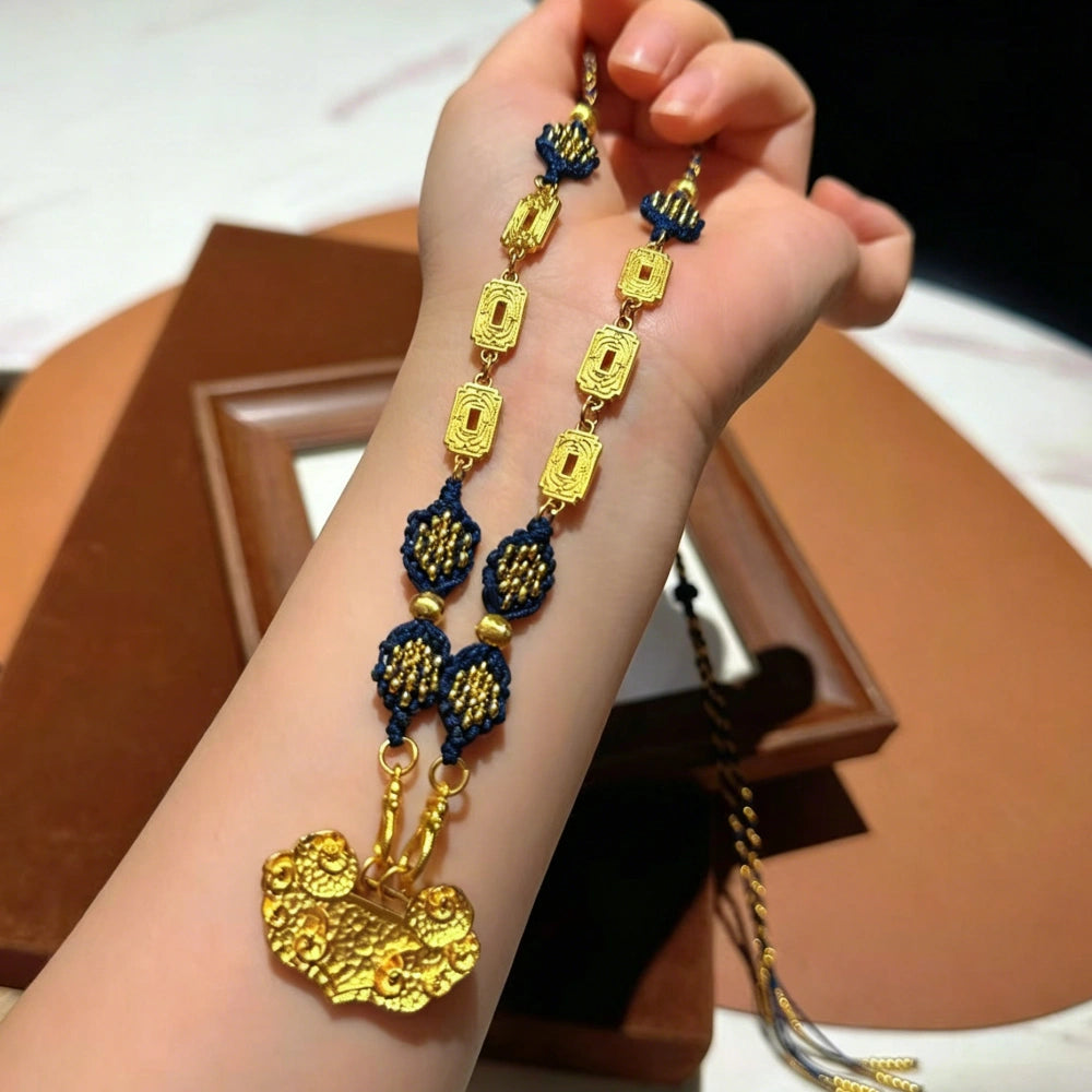 Mulstio Vintage Auspicious Cloud Necklace Copper Alloy Handwoven Empowering Talisman for Women