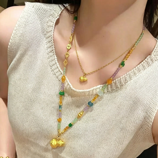 Modern Oriental Jadeite Necklace Multicolored Gemstone Empowerment Choker for Women