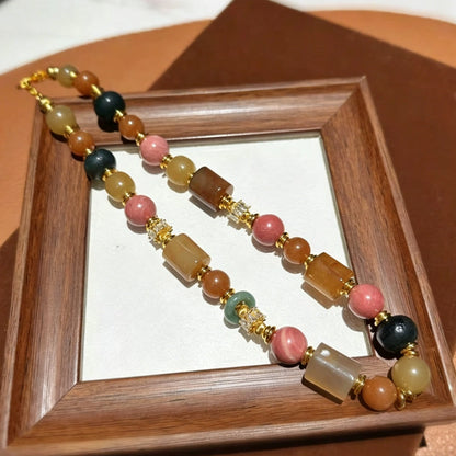 Vintage Agate and Rhodonite Empowering Necklace Handcrafted Multi Gemstone Jewelry for Modern Women Confidence