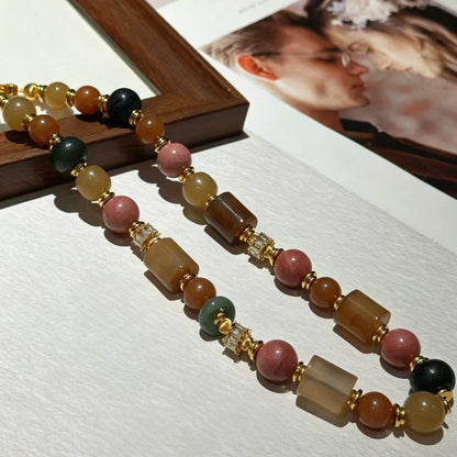 Vintage Agate and Rhodonite Empowering Necklace Handcrafted Multi Gemstone Jewelry for Modern Women Confidence