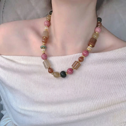 Vintage Agate and Rhodonite Empowering Necklace Handcrafted Multi Gemstone Jewelry for Modern Women Confidence