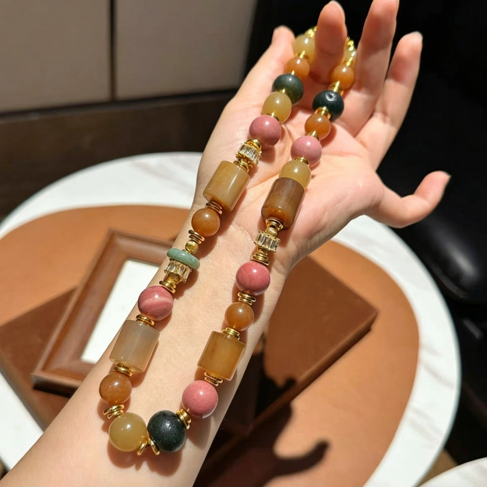 Vintage Agate and Rhodonite Empowering Necklace Handcrafted Multi Gemstone Jewelry for Modern Women Confidence