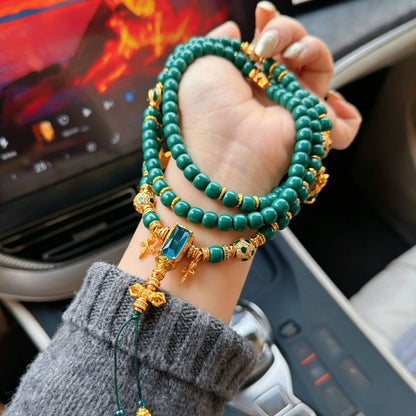 Handmade Tibetan Style Emerald Green Beaded Long Necklace for Female Empowerment and Inner Balance