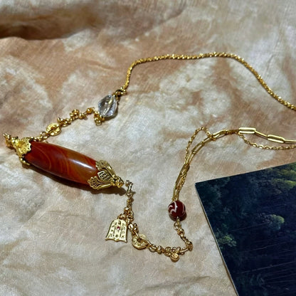 Empowered Woman Agate Dzi Bead Necklace Vintage Aesthetic Spiritual Energy Jewelry